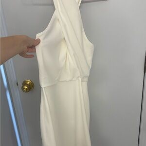 Halston Cream High Neck Dress